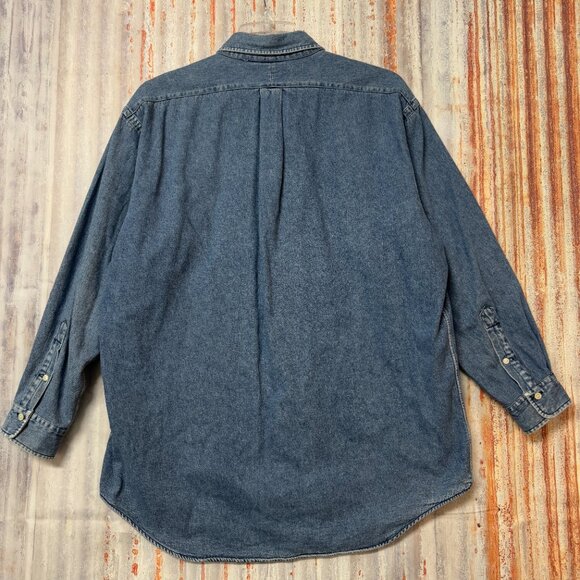 Rare Vintage 90s Polo Ralph Lauren Men's Plaid Flannel Lined Denim Shirt size L - Picture 8 of 10